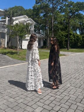 La Vie Style House Black Floral and Mesh Caftan